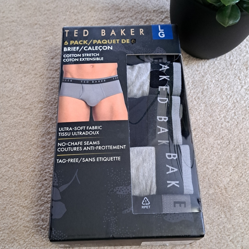 Ted Baker Mens Briefs 5 Pack Size Large Grey Black Blue Stretch Cotton Classic